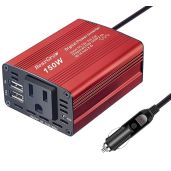 150W Red Car Power Inverter: 12V to 110V Converter with Dual USB Fast Charging for Travel & Camping