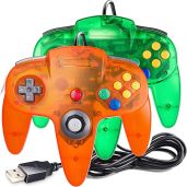 2 Pack USB Wired N64 Controller, miadore Classic N64 PC Gamepad Joystick Controller for Windows PC MAC Linux Raspberry Pi 3 (Green Orange)
