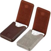 2-Piece PU Leather Business Card Holder Set - Magnetic Closure Wallet in Coffee & Gray for Cards & ID