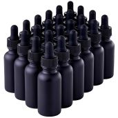 24 Pack Black Coated Boston Round Essential Oil Bottles with Dropper Caps - 1oz Aromatherapy Glass Jars