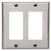 Leviton 84409-40 Stainless Steel 2-Gang Decora/GFCI Wallplate - Durable Device Mount