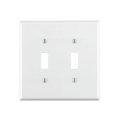 Leviton 80709-W 2-Gang Toggle Switch Wallplate - Durable Thermoplastic Nylon, Standard Size, White, 1-Pack