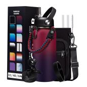 32OZ Insulated Water Bottle with Straw and Spout Lid Sweat-Proof BPA-Free Metal Reusable Wide-Mouth Vacuum Insulated with Paracord Handle