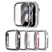 4 Pack Bling Case for Apple Watch SE 3 SE 2 SE 6 5 4 44mmm, Glitter Rhinestone Diamonds Protective Case with Tempered Glass Screen Protector