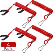 Universal Outboard Kill Switch Keys Set of 4 with Safety Stop Lanyard for Most Boat Engines Red