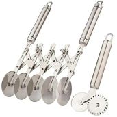Set of 2 Adjustable Stainless Steel 5-Wheel Pastry Cutters with Handle - Perfect for Pizza & Dough Slicing