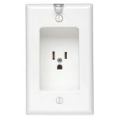 Leviton 688-W Recessed Single Receptacle: 15 Amp, 125V, Residential Grade with Clock Hanger Hook - White