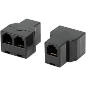 Uvital RJ12 6P6C Telephone Splitters: 1 Female to 2 Female Landline Connectors (Black, 2 Pack)