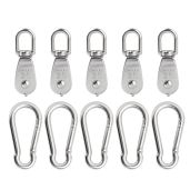 5Pcs 304 Stainless Steel M20 Single Pulley Block and Spring Snap Hook Set for Wire Rope Hanging and Towing