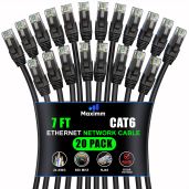 Maximm Cat 6 Ethernet Cable 7ft (20-Pack) - High-Speed 10Gbps LAN & Network Cables - UTP, 550MHz, Black