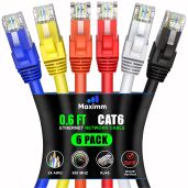 Maximm Cat 6 Ethernet Cable 3ft (12-Pack) - High-Speed 10Gbps LAN & Network Cables - UTP, 550MHz, Multicolor