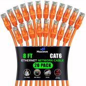 Maximm Cat 6 Ethernet Cable 8ft (20-Pack) - High-Speed 10Gbps LAN & Network Cable - UTP, 550MHz, Orange