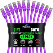 Maximm Cat 6 Ethernet Cable 15 ft (20-Pack) - High-Speed 10Gbps Network Cable, UTP, 550MHz - Purple Patch Cable for Fast Internet