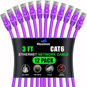 Maximm Cat 6 Ethernet Cable 3ft (12-Pack) - High-Speed 10Gbps Network Cable, UTP, 550MHz - Purple Patch Cord