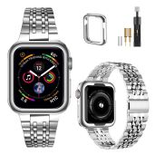 MioHHR Stainless Steel Apple Watch Band 44mm/42mm - Compatible with Series 1-6 & SE, Silver Metal Strap