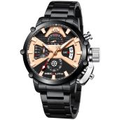 MEGALITH Men's 45mm Waterproof Chronograph Watch - Stylish Black Analog Quartz with Luminous Features