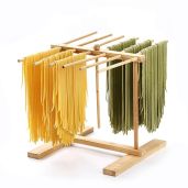 8SOM Bamboo Pasta Drying Rack with Transfer Wand 12 Bars Easy Transfer for Drying Pasta Cooking Special Suspension Design Large Storage