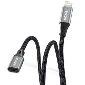 AGVEE 2 Pack 1ft Lightning Extension Cable - Braided Male to Female Adapter for iPhone & iPad, Data Sync & Charging, Dark Gray