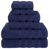 Luxury 6-Piece Navy Blue Towel Set - 100% Cotton Turkish Bath Towels, Hand Towels & Washcloths for Ultimate Comfort
