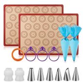 Angadona Macaron Silicone Baking Mats Kit 16pcs Nonstick Mat Set with Piping Tips Bags and Couplers for Perfect Macarons