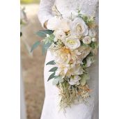Ansofi Cascading Bouquets: Beige Rose Artificial Bridal Bouquet for Boho Rustic Weddings & Anniversaries