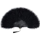 BABEYOND Marabou Feather Fan Vintage Folding Hand Fan for Costume Dancing Show Tea Party Wedding Decoration Black