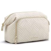 Buy BAGSMART Travel Makeup Bag - Compact Organizer for Toiletries & Brushes, Stylish Beige Pouch for Women