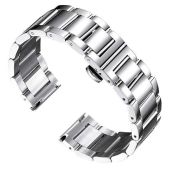 BINLUN Thick Stainless Steel Watch Band - Polished Matte Finish Replacement Strap for Men & Women (22mm, Silver)