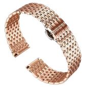 BINLUN Ultra Thin Mesh Stainless Steel Watch Band - 14mm Rose Gold Replacement Strap for Men & Women with Butterfly Buckle