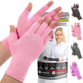 Compression Arthritis Gloves for Pain Relief for Women and Men Fingerless Hand Support for Carpal Tunnel Tendonitis Neuropathy Pink L