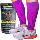 BLITZU Calf Compression Sleeve for Men and Women Pain Relief Shin Splint Support for Varicose Veins Nursing Running Footless Purple XXL