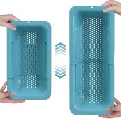 Blue Ginkgo Over the Sink Colander Strainer Basket for Vegetables Fruits Pasta and Dishes Extendable Kitchen Essential Teal