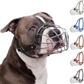 BRONZEDOG Breathable Metal Basket Muzzle for Large Pitbulls Amstaff Staffordshire Terriers Ideal for Biting Chewing and Barking