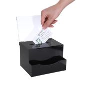 BTSKY Acrylic Suggestion Box with Lock, Acrylic Donation Box with Sign Holder, Office Ballot Box with Pocket Collection Box for Voting Locking