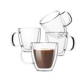 BTaT Espresso Cups Set of 4 - Double Wall Glass Coffee Mugs for Cappuccino & Latte (5 oz, 150 ml)