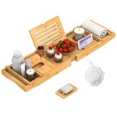 "Luxury Bamboo Bathtub Tray: Expandable Bath Organizer with Wine Glass Holder & Book Stand (29.5"-43.3")"