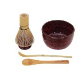 BambooMN Matcha Bowl Set Deep Red Black Includes Bowl Rest Tea Whisk Chasaku Tea Spoon 1 Set