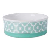 "Bone Dry Lattice Collection Aqua Pet Bowl & Canister - Medium 6x2" Single Dish for Dogs & Cats"