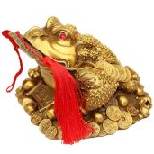 Brass Feng Shui Money Frog Statue with 5 Lucky Coins - Three-Legged Wealth Toad for Home & Car Decor