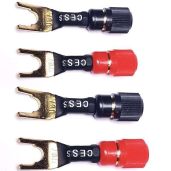 CESS-125L Spades Fork Plug to Twist Binding Post Banana Jack Socket - 4 Pack Large Fork Terminals