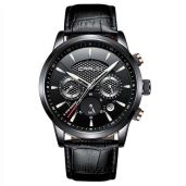 CRRJU Men's Business Wristwatch: Auto Date Japan Quartz with Black Leather Strap - Stylish & Casual