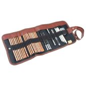 CamDesign 28 Piece Charcoal Pencils and Sketching Set with Leather Roll for Professional Artists and Canvas Art