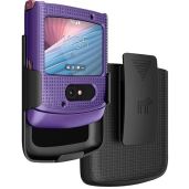 Motorola RAZR 5G Case with Clip - Purple Hard Shell Slim Cover & Rotating Belt Holster Combo (2020 XT2071)