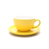 Coffeezone Latte Art Cappuccino Cup & Saucer Set - Matte Yellow New Bone China, 10.5 oz for Perfect Barista Creations