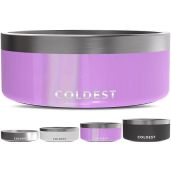 Coldest Dog Bowl: Heavy Duty Insulated, Non-Slip & Spill Proof - 64 oz Metal Bowl for Dogs & Cats (Saturns Purple Glitter)