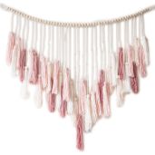 Decocove Large Macrame Wall Hanging with Wood Beads - Bohemian Blush Pink Decor for Bedroom, Living Room & Kitchen (35'' x 36'')