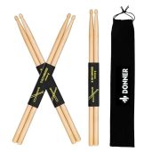 Donner 5A Maple Drumsticks - 3 Pairs with Carrying Bag | Perfect Christmas & Birthday Gift for Drummers