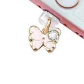 ELISE & FONDA Tiny Butterfly Phone Charm with USB Charging Port Anti Dust Plug for iPhone & iPad - Pink