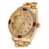 FANMIS Men's Luxury Business Waterproof Two Tone Stainless Steel Quartz Watch Gold Red