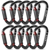 FVW 10 Pack Auto Locking Carabiners - UIAA Certified 25KN Heavy Duty for Climbing, Rappelling & Rescue - Black D-Shaped Gear